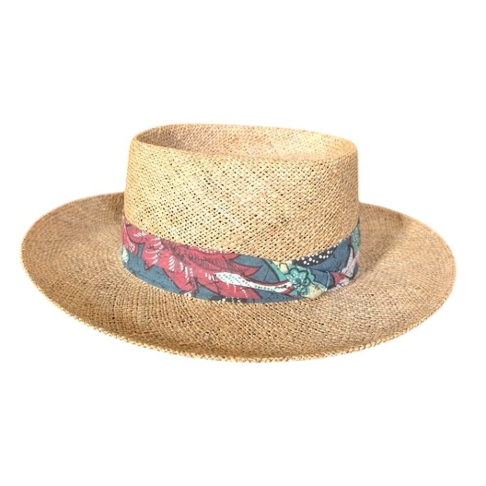 Unisex Country Bentleman Panama Hat‎ Natural Woven Raffia Floral Band Size L